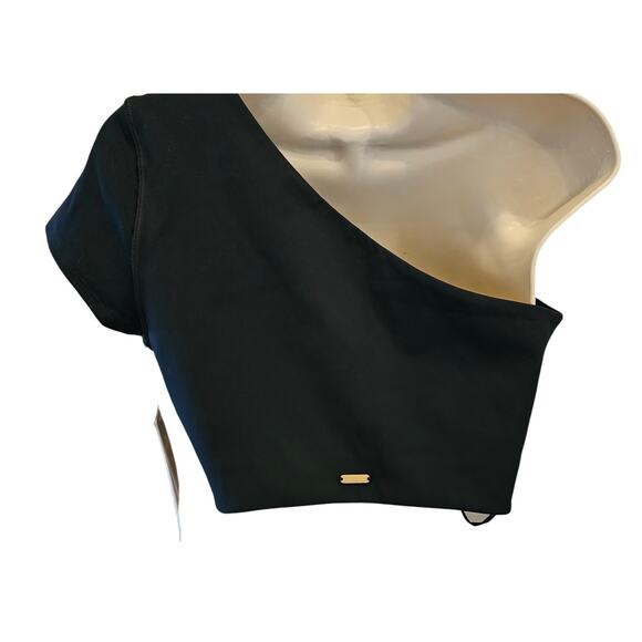 NWT L-Space one shoulder sz XL black minimalist basic crop top gym active NEW - Picture 3 of 8